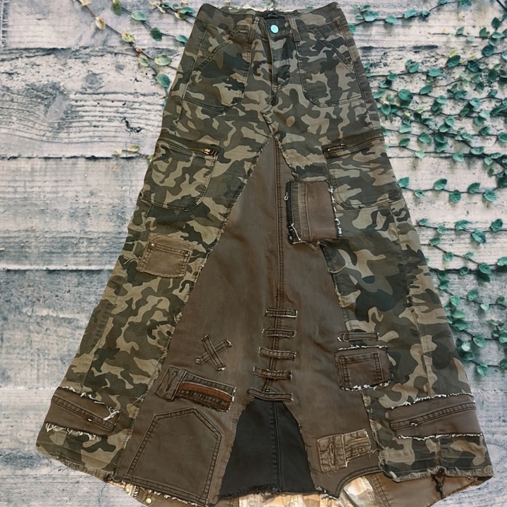 Kancan Upcycled Camouflage Patchwork Utility Maxi… - image 1